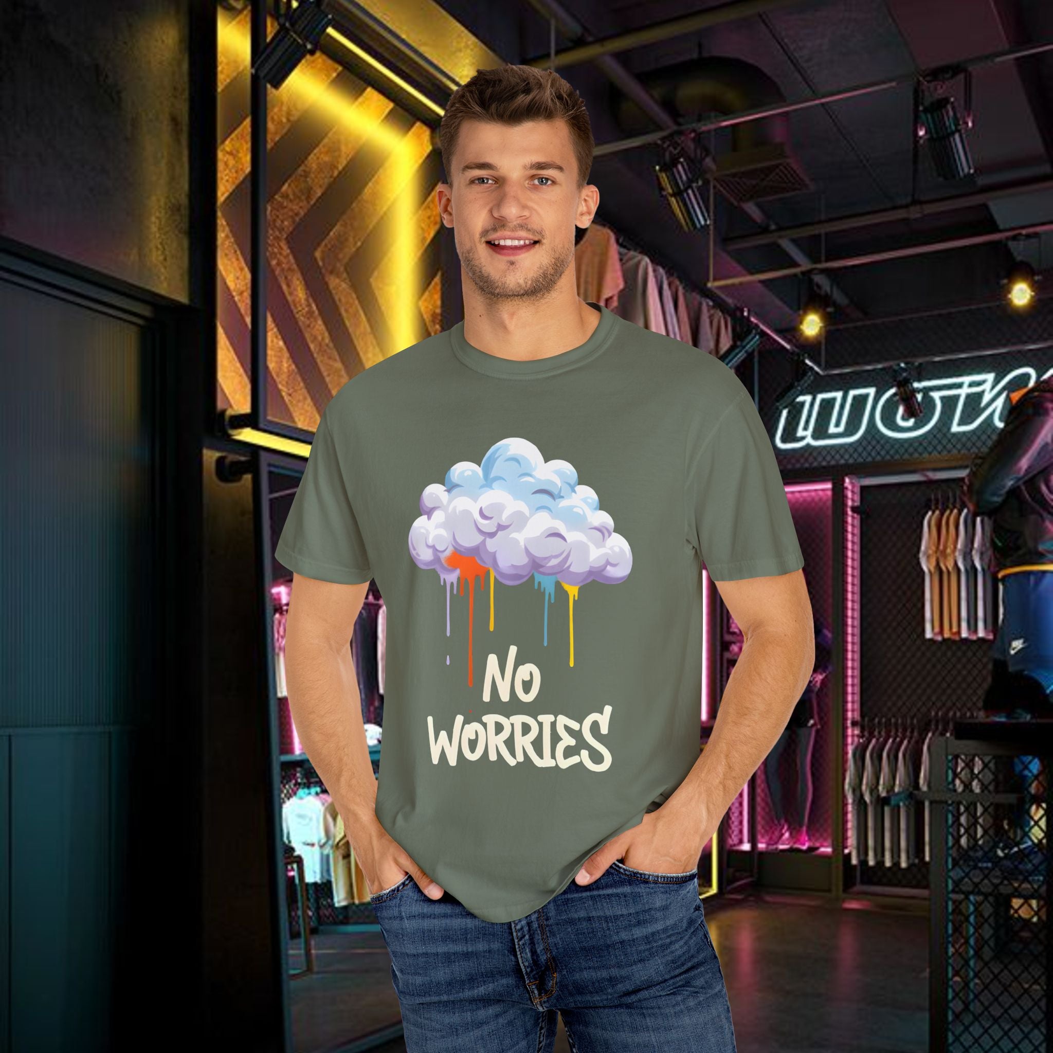 No Worries Tie-Dye T-Shirt, Unisex Graphic Tee, Casual Wear, Gifts for Friends, Relaxed Style, Summer Fashion